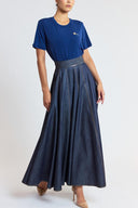 Navy Blue Flowy high-waisted skirt 81295 RPT