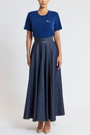 Navy Blue Flowy high-waisted skirt 81295 RPT