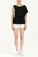 Black Beige Gem detail off shoulder blouse18580