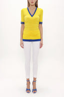 Yellow V neck blouse 18786