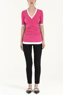 Pink V neck blouse 18786