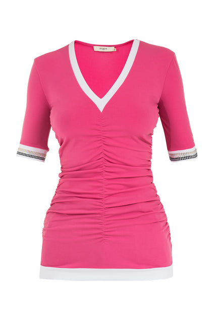 Kadın V Yaka Örme Bluz Pembe 18786