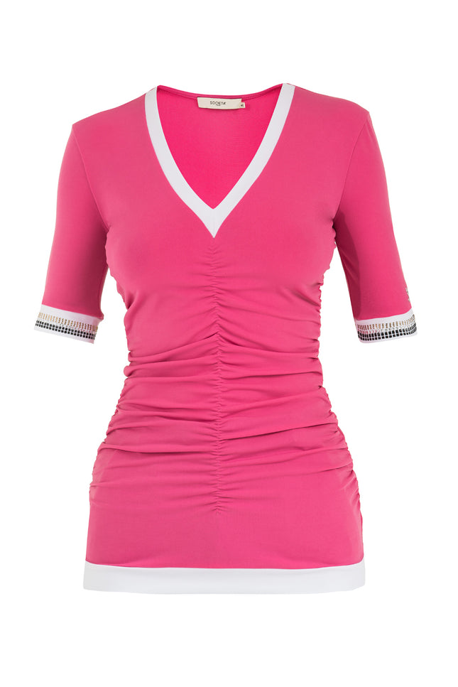 Kadın V Yaka Örme Bluz Pembe 18786
