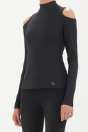 Black Shoulder-cut detail blouse 19417