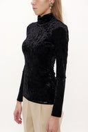 Black Turtleneck velvet blouse 19647