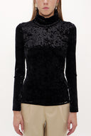 Black Turtleneck velvet blouse 19647