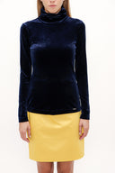 Navy Blue Turtleneck velvet blouse 19647