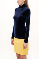 Navy Blue Turtleneck velvet blouse 19647