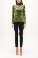 Green Turtleneck velvet blouse 19647