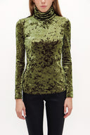 Green Turtleneck velvet blouse 19647