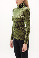 Green Turtleneck velvet blouse 19647