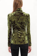 Green Turtleneck velvet blouse 19647