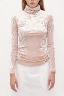 Salmon Turtleneck velvet blouse 19647