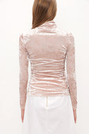 Salmon Turtleneck velvet blouse 19647