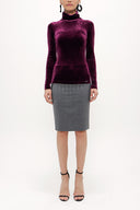 Burgundy Turtleneck velvet blouse 19647