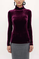 Burgundy Turtleneck velvet blouse 19647