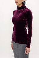 Burgundy Turtleneck velvet blouse 19647