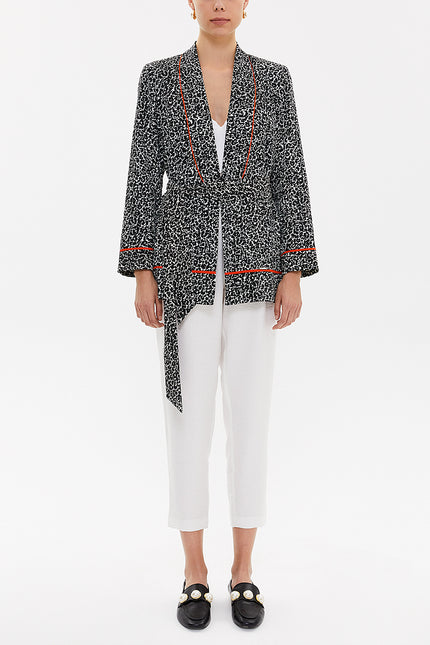 - Kemerli Blazer Ceket 61119 Siyah-beyaz