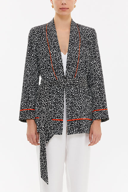 - Kemerli Blazer Ceket 61119 Siyah-beyaz