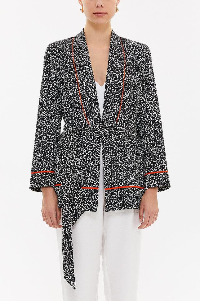 - Kemerli Blazer Ceket 61119 Siyah-beyaz