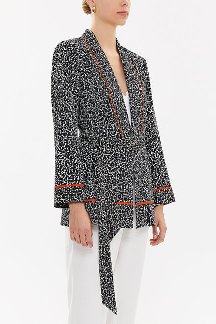 - Kemerli Blazer Ceket 61119 Siyah-beyaz