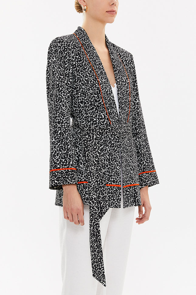 - Kemerli Blazer Ceket 61119 Siyah-beyaz