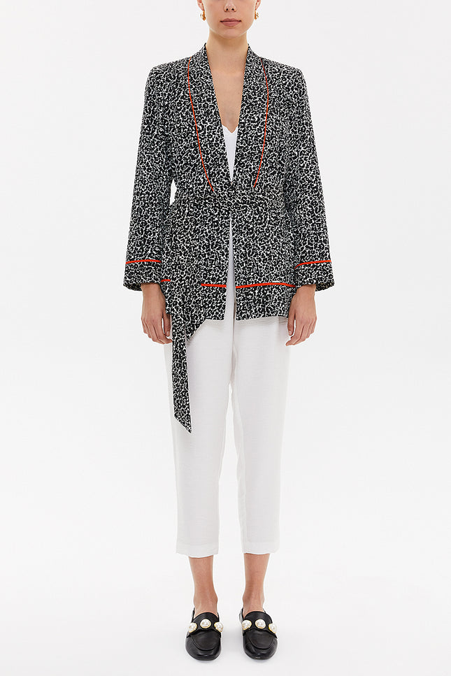 - Kemerli Blazer Ceket 61119 Siyah-beyaz