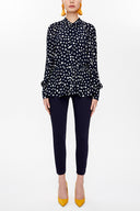 Black Tie-neck balloon sleeve shirt 10748