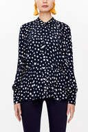 Black Tie-neck balloon sleeve shirt 10748