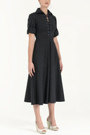 Navy Blue Eyelet and tie midi dress 91813