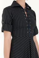 Navy Blue Eyelet and tie midi dress 91813