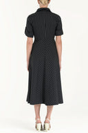 Navy Blue Eyelet and tie midi dress 91813