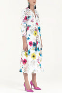 Patterned Eyelet and tie midi dress 91813