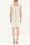 Beige Zipped slim cut mini cotton dress 92019