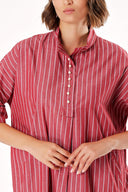 Burgundy Pearl button midi dress 92373