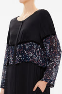 Black Lace and chiffon wide cut midi dress 92482