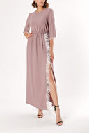 Mink Slit And Feather Detailed Long Dress 92575
