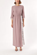 Mink Slit And Feather Detailed Long Dress 92575