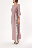 Mink Slit And Feather Detailed Long Dress 92575