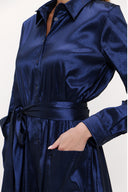 Navy Blue Pocket elastic maxi dress 92606