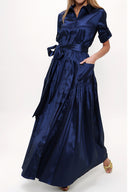 Navy Blue Pocket elastic maxi dress 92606