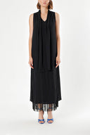 Black Sleeveless slit maxi dress with tassels 92698