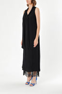 Black Sleeveless slit maxi dress with tassels 92698