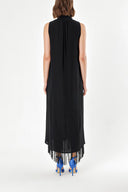 Black Sleeveless slit maxi dress with tassels 92698
