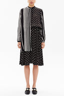 Black Striped fabric combined button midi dress 92805