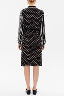 Black Striped fabric combined button midi dress 92805