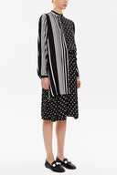 Black Striped fabric combined button midi dress 92805