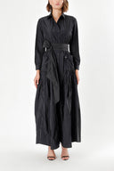 Black Pocket And Elastic Shirt Dress 92958