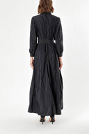 Black Pocket And Elastic Shirt Dress 92958