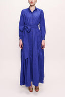 Blue Pocket And Elastic Shirt Dress 92958